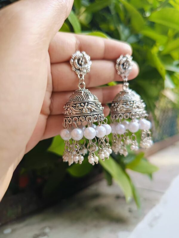Handmade Pearl Jhumka Earrings for traditional - Image 2