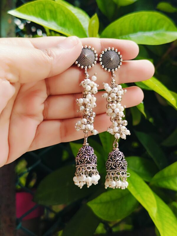 Long Jhumka Earring with Rose Jhumka and Pearls