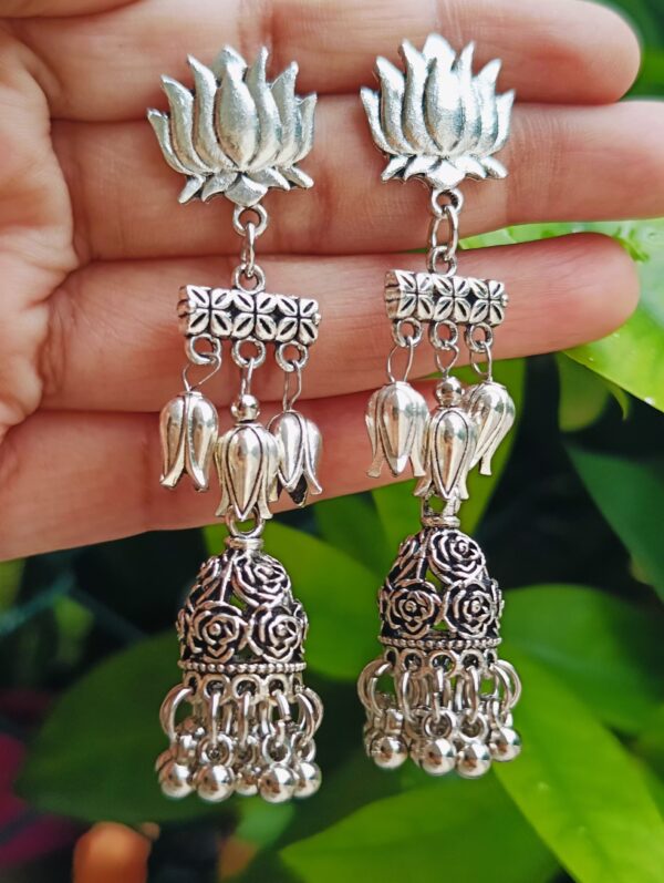long rose Jhumka earring with lotus stud