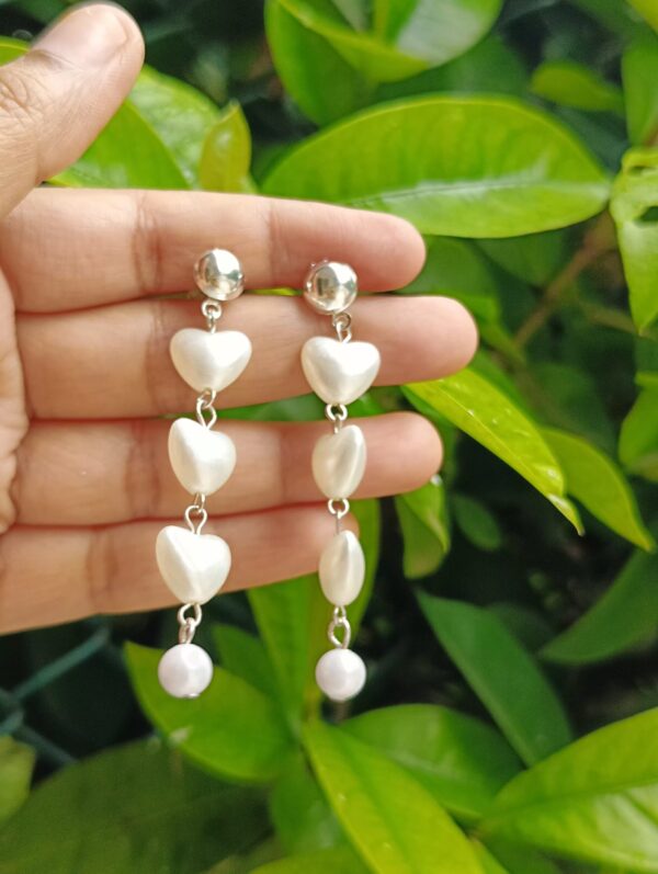 Heart Pearl Layer Earrings with stud - Image 2