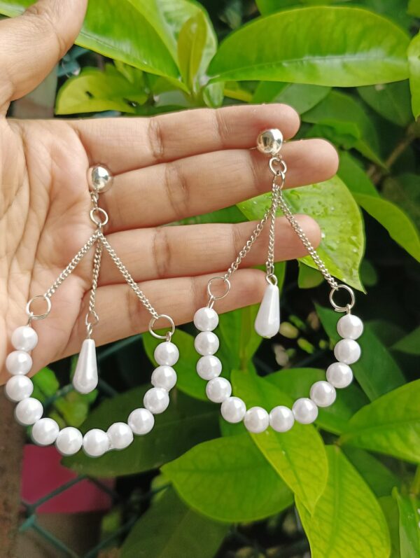 Half Moon Pearl Earrings with Long Pearl Chain