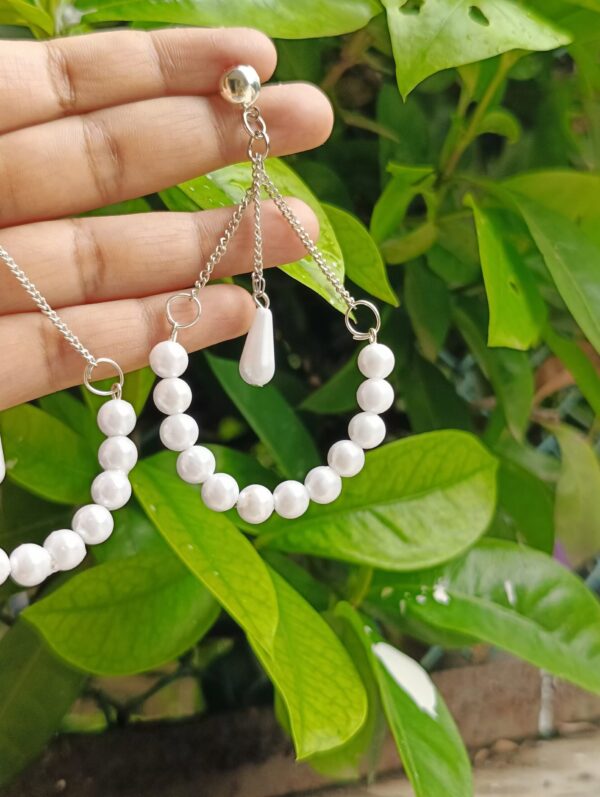 Half Moon Pearl Earrings with Long Pearl Chain - Image 2