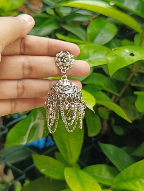 Layered Jhumka Earrings with Rose Stud - Image 5