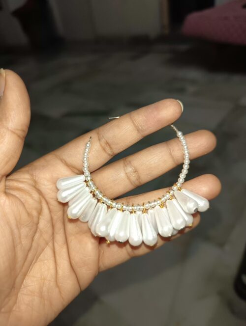Long multi pearl hoop earring for girls