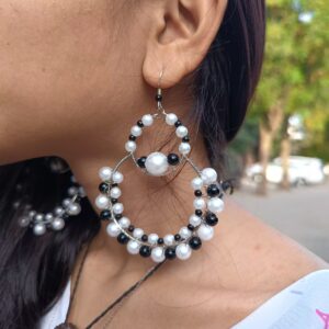 Black and white Double layer hoop earring