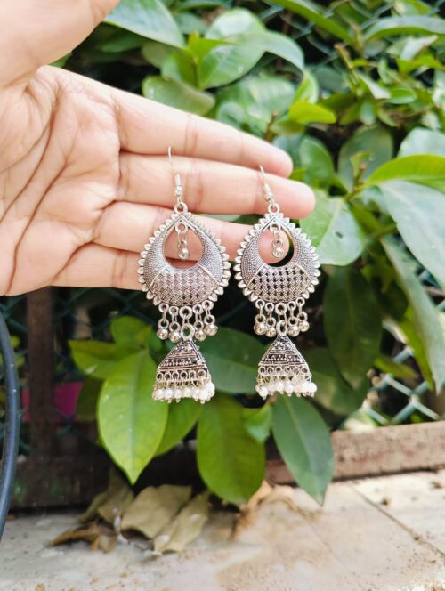 Metal Triangle Jhumka with White Pearl - Image 4