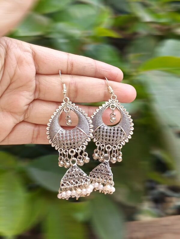 Metal Triangle Jhumka with White Pearl - Image 6