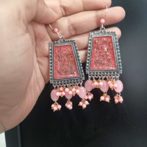 Rectangle Resin Earrings with Matching Pearl