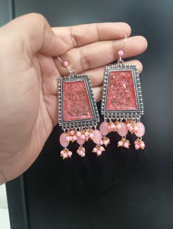 Rectangle Resin Earrings with Matching Pearl