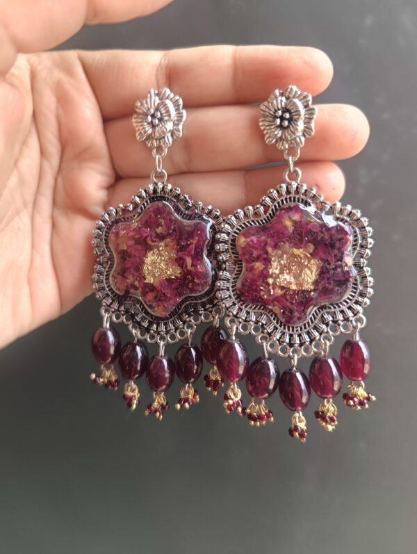 Flower Shape Resin Earring with Rose Preserved