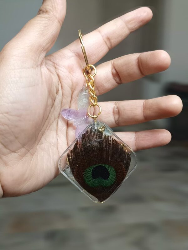 Peacock Feather Keychain in Square Shape