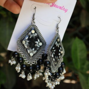 Black Resin Earrings with Gotapatti – Handmade Jewellery