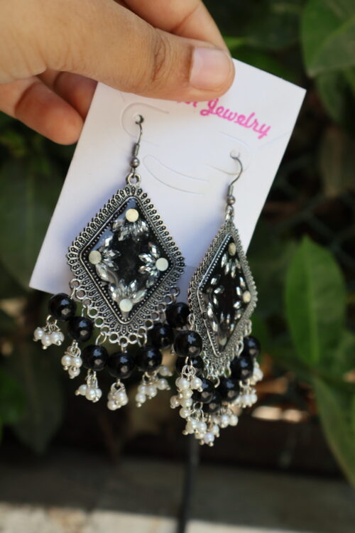 Black Resin Earrings with Gotapatti – Handmade Jewellery