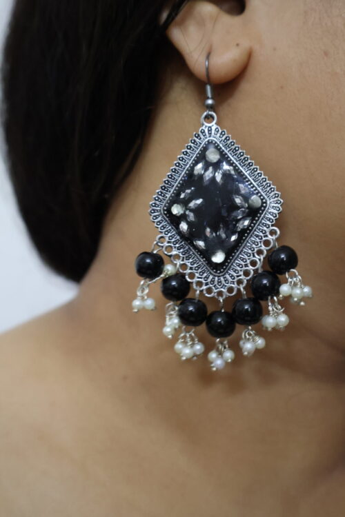 Black Resin Earrings with Gotapatti – Handmade Jewellery - Image 2