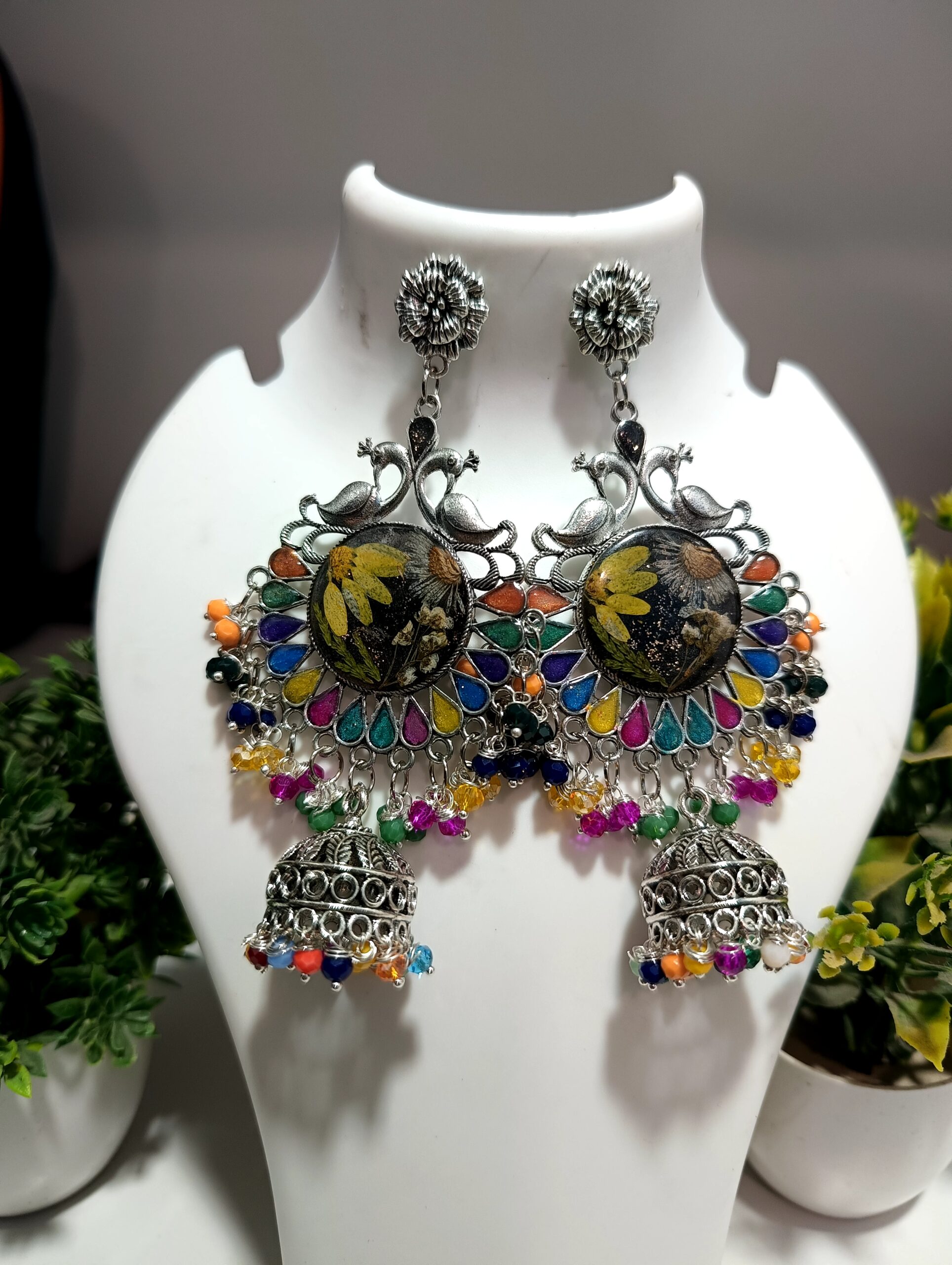 Multi Color Resin Round Jhumka Earrings for Girls Women